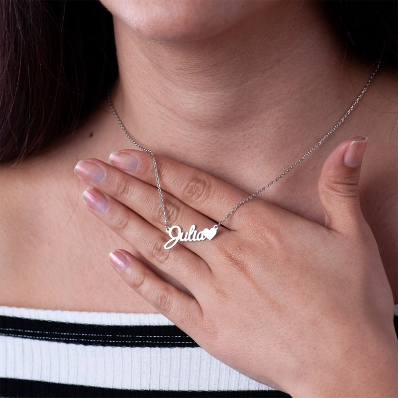 Personalized Name Heart Necklace For Women Stainless Steel Chain Custom Name Necklaces With Heart Christmas Jewelry Girls Gift 37cm-Gold Color