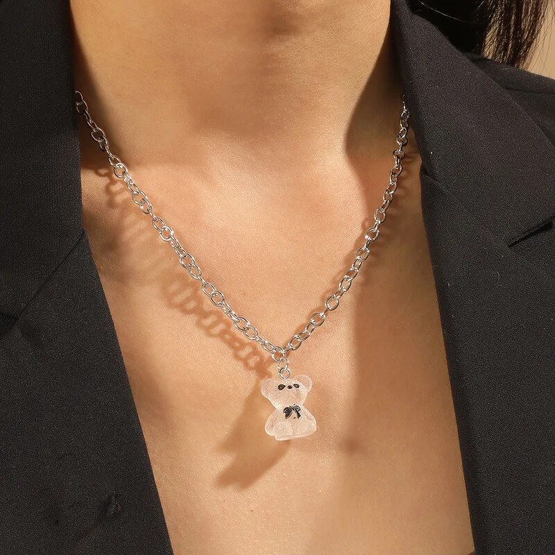 Teddy Bear Pendant Necklace for Girls Women Korean Kawaii Bear Long Sweater neck Chain Necklaces Cute collar Jewelry 2