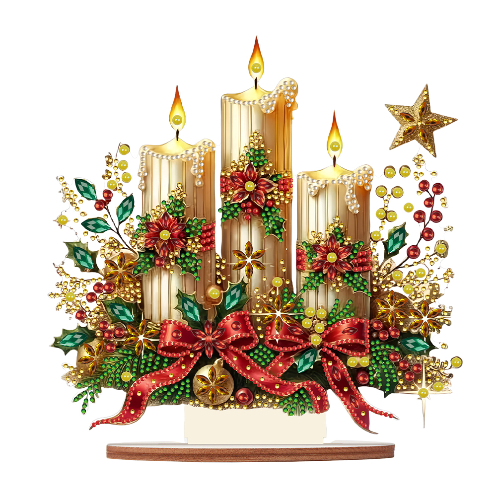 Wooden Special Shaped Christmas Candle Diamond Painting Tabletop