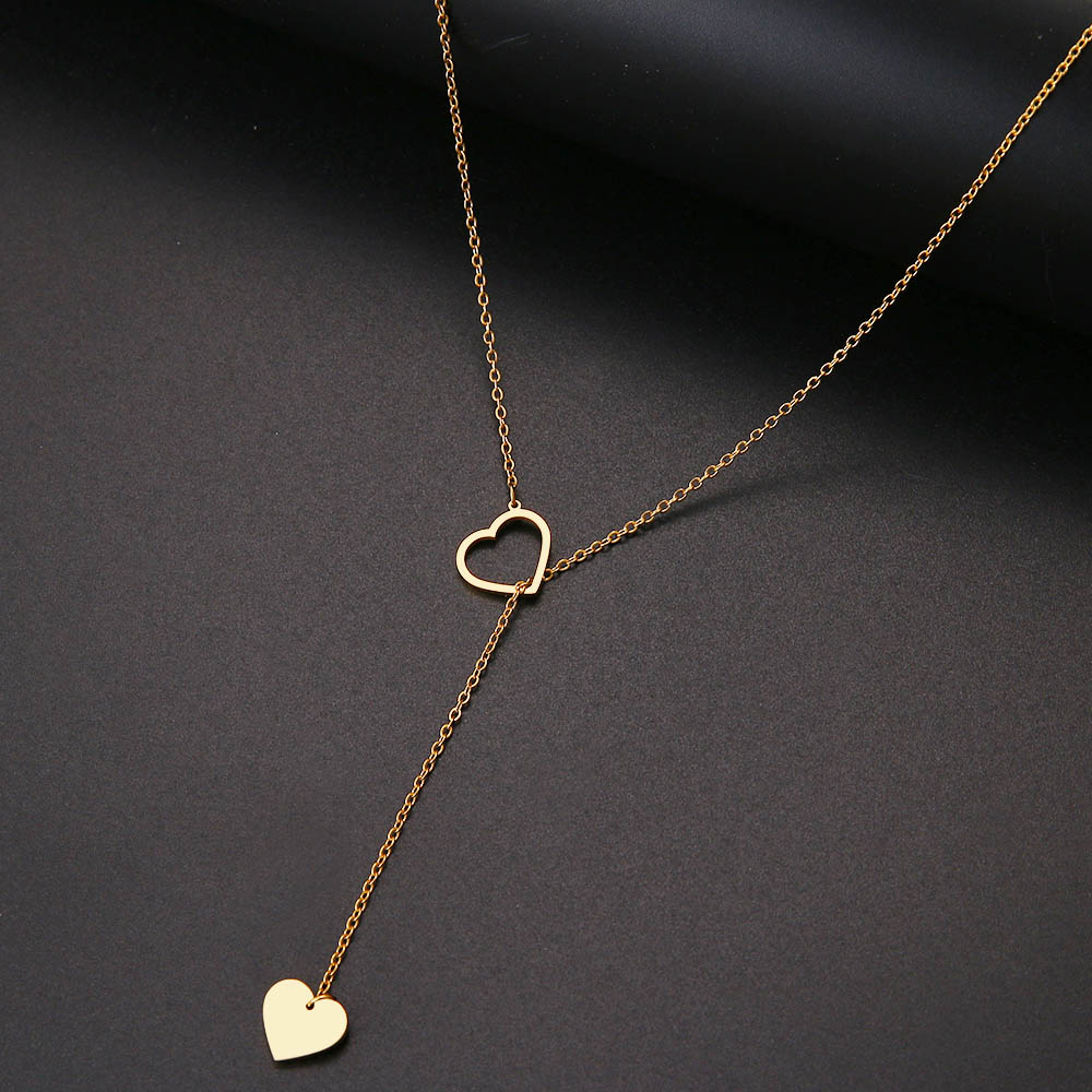 CACANA Long Pendant Heart-Shaped Necklaces Pendants For Women Simple Design Necklace Stylish Stainless Steel Jewelry Party Gift Gold-60cm