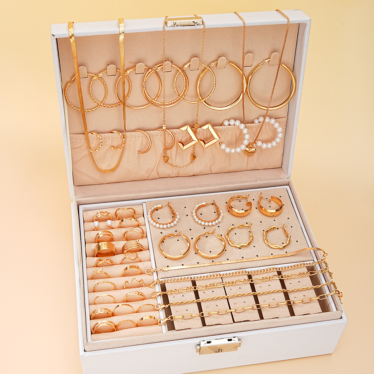 42 Pcs/Set Metal Big Circle Earrings Necklaces Bracelets Ankles Rings Combinations Jewelry Sets For Women's Gifts 2024