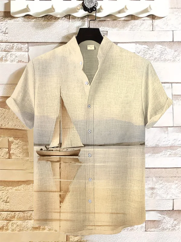 Men's Retro Boat Sailing Art Art Print Casual Shirt