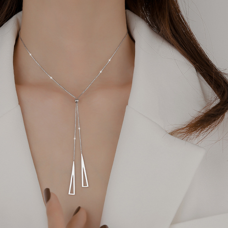 Silver Color Long Tassel Pull Pearl Pendant Necklaces for Women Simple Adjustable Clavicle Chain Choker Jewelry Gift 10