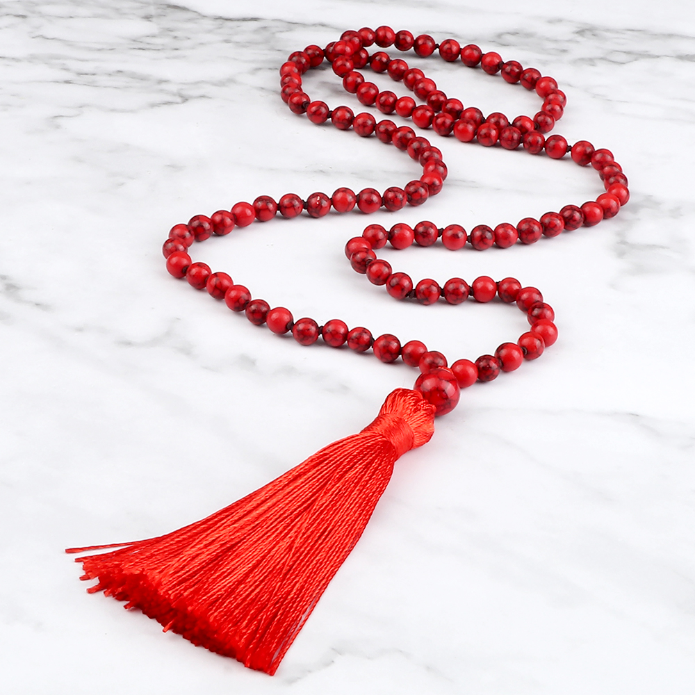 108 Mala Prayer Bracelets & Necklaces 108 Natural Red Pine Stone Beads Tibetan Buddhist Buddha Bracelet Men Women Yoga Jewelry Red Pine