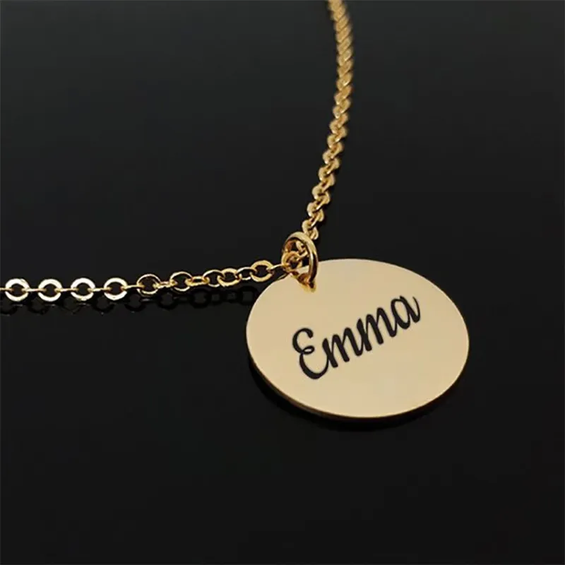 Customized Handmade Any Name Round Necklace on neck Charms Name Engraved Personalized Jewelry Choker Necklaces For Women Gift 45cm-Platinum Color