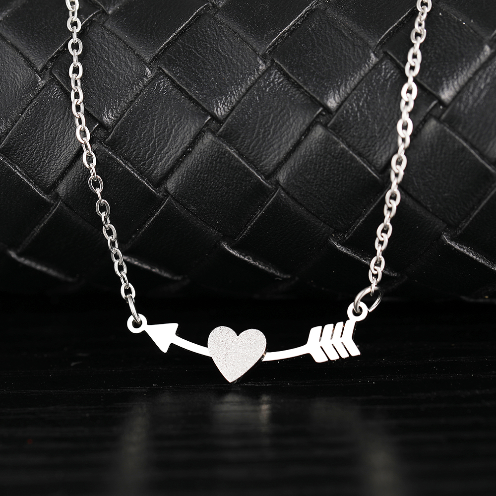 Stainless Steel Necklaces Arrow Frosted Heart Pendants Chains Charms Choker Necklace For Women Jewelry Party Girls Gifts Silver-45cm