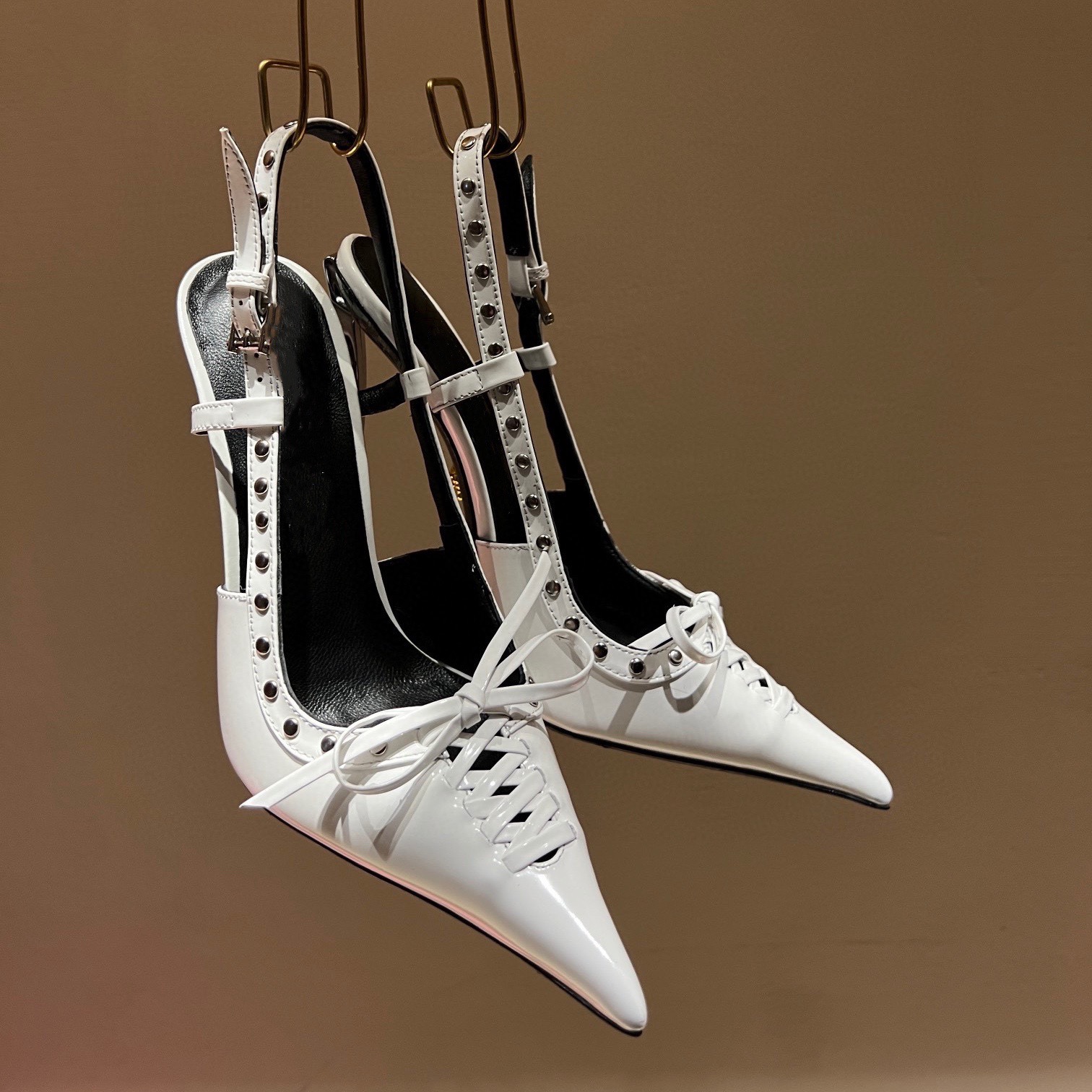 GOOSHOE Sandals Women's Metal Stiletto Rivet Lace-up Sandals Shoes