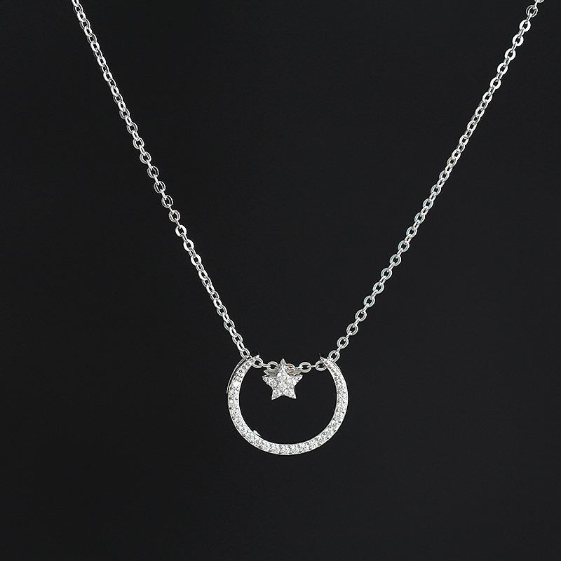 REETI New Arrivals real 925 Sterling Silver Crystal Star moon Necklaces Pendant Pure Silver Jewelry for Women