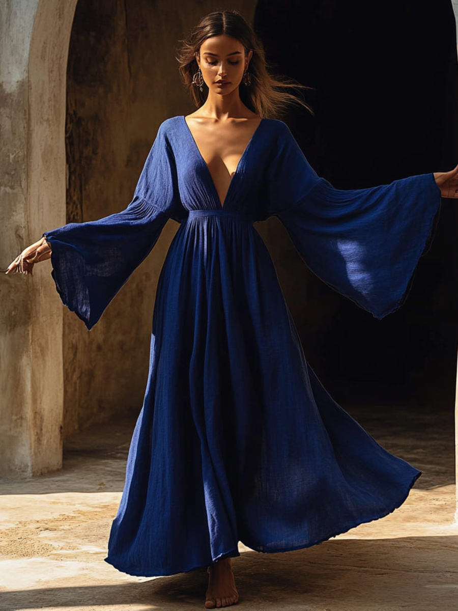 Women's Linen V-Neck Dress