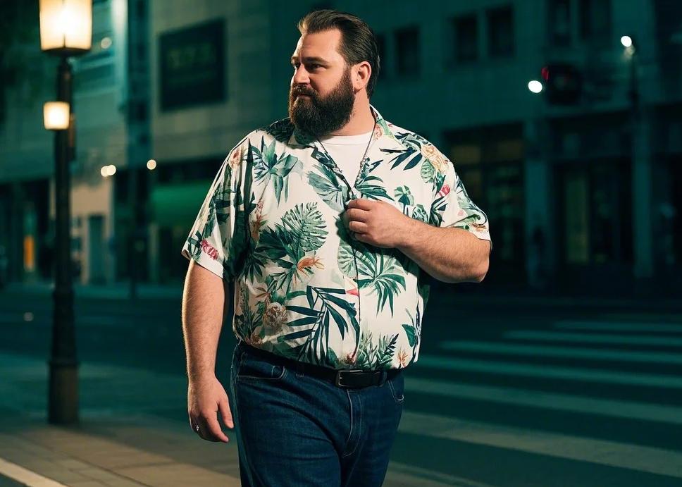 a man with Hawaiian shirts for big and tall body has a casual work