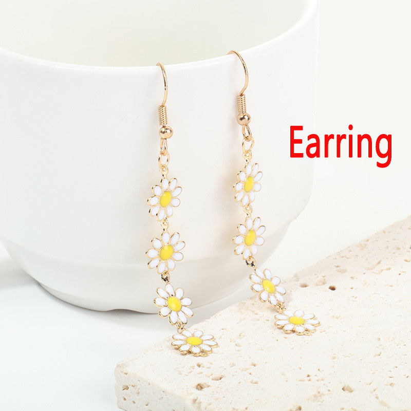 Bohemian Daisy Flowers Short Choker Necklaces For Women Charm Clavicle Chain Necklace Vacation Beach Summer Jewelry Gift Earring