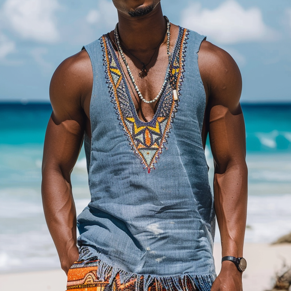 Men's Ethnic Linen Vest-inspireuse