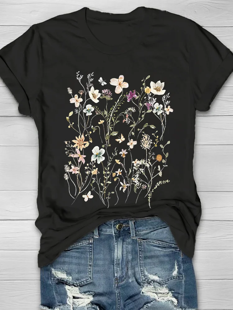 Vintage Wildflower Print Women's T-shirt