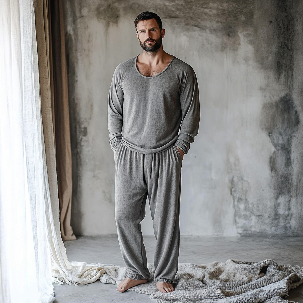 Men's Minimalist Autumn And Winter Warm And Comfortable Casual Pajamas And Pants Two-piece Set-inspireuse