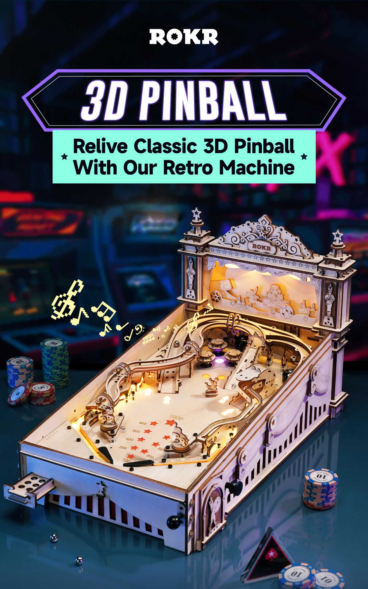 Rokr D Pinball Machine D Wooden Puzzle Eg Build Your Own Pinball