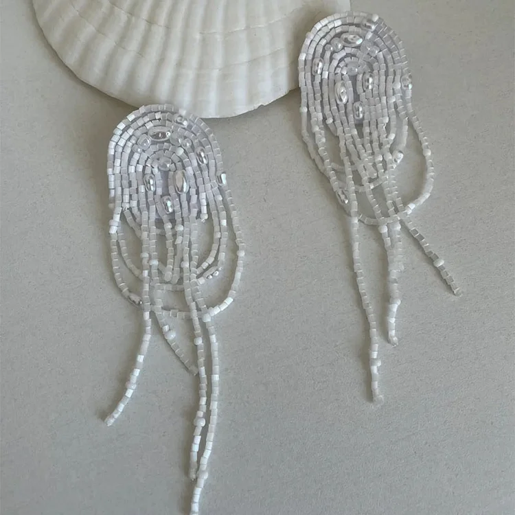 Pearl Beaded Tassel Earrings Handmade Jewelry