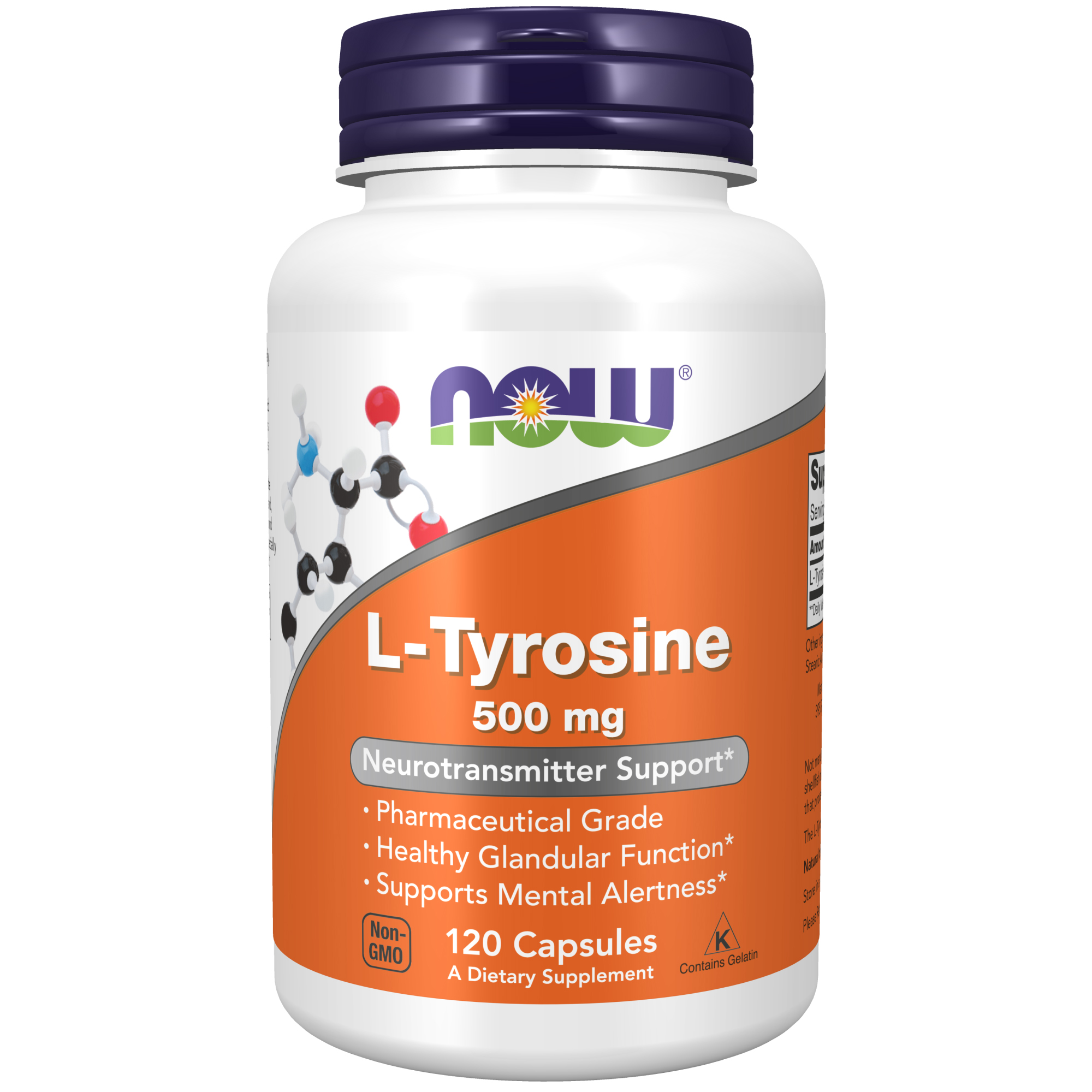 L-Tyrosine 500 mg, Supports Mental Alertness*, Neurotransmitter Support*, 120 Capsules NOW HEALTH GROUP