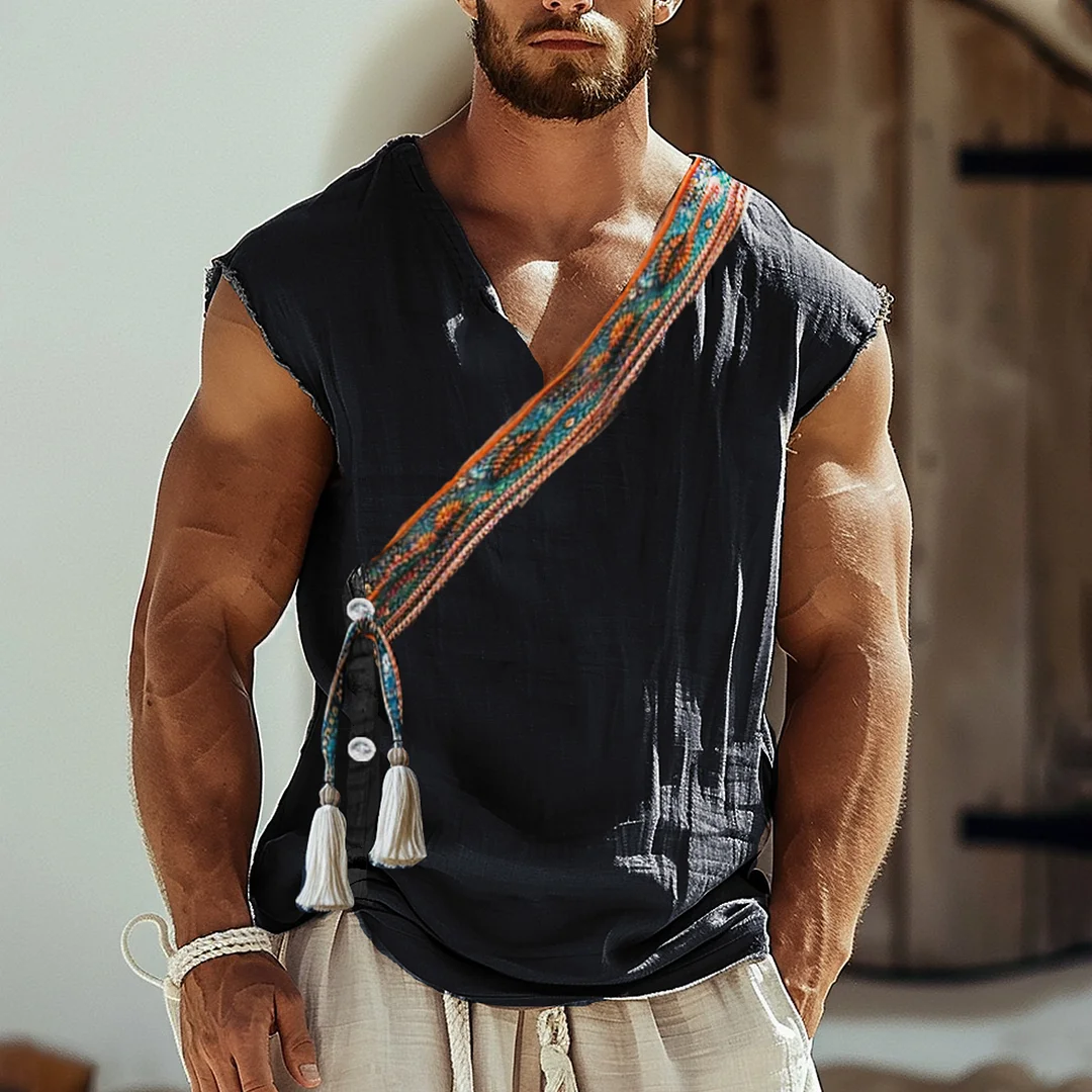 Men's Ethnic Linen Sleeveless Shirt-inspireuse