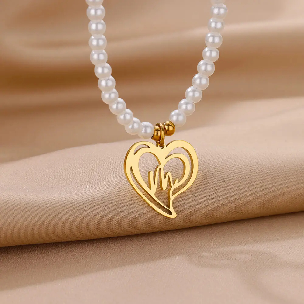 Initial Heart Letter Pearl Necklaces For Women Stainless Steel Pearl Pendant A-Z Necklace Birthday Wedding Jewelry Gift 2024 M-45cm