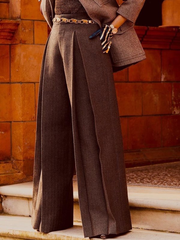 High Waisted Loose Drawstring Pleated Pants Trousers
