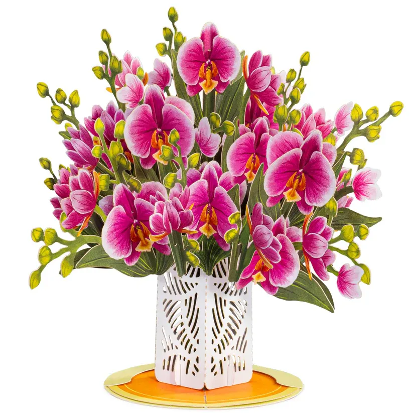 3D Pop Up Flower Bouquet Card with Orchids - All Occasion Keepsake