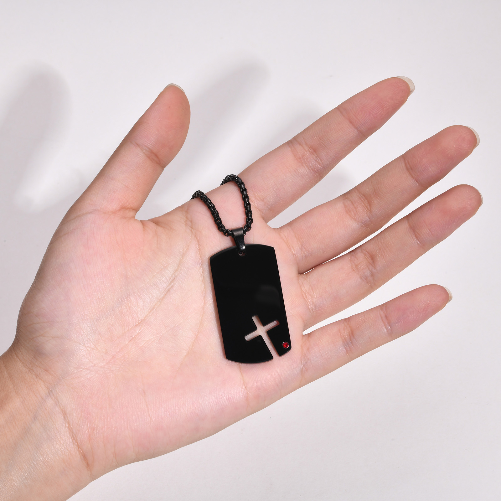 Mprainbow Side Cross Dog Tag Necklaces for Men,Waterproof Stainless Steel Pendant Collar with Cubic Zirconia,Box Chain 70cm NC-1505B-70cm