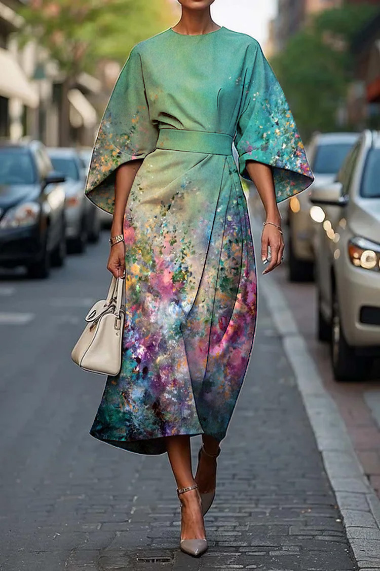 Floral Art Print 50s Vintage Elegant Chic Sleeveless Midi Dress main image 0