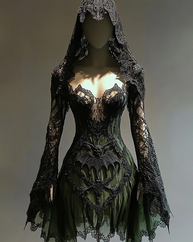 Halloween-themed bat lace embroidered mini dress 9ddc