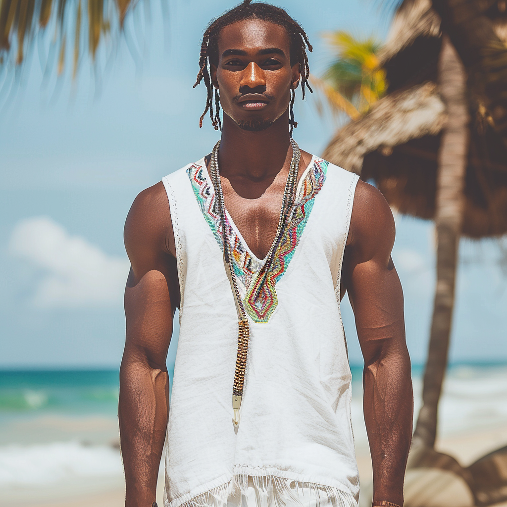 Men's V Neck Ethnic Linen Vest-inspireuse