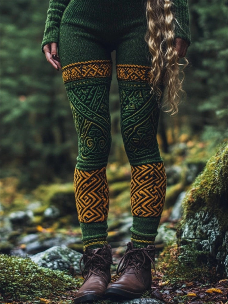 Vintage Celtic Contrast Color Cozy Knit Leggings