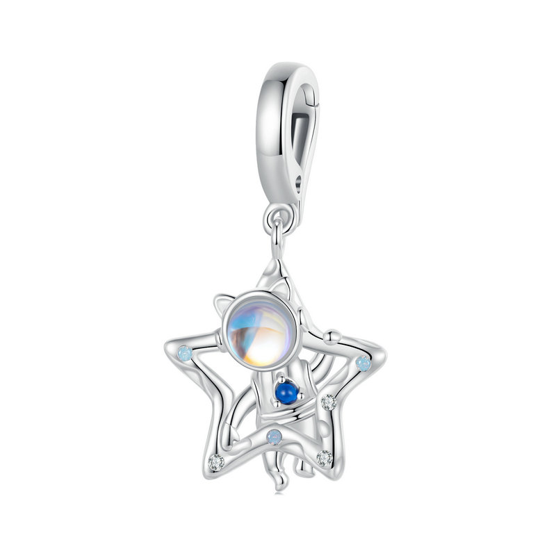 BAMOER 925 Sterling Silver Charm Dangle Pendant for Charm Bracelets and Necklaces Moon Astronaut Moonstone Pendant for Women SCC2671