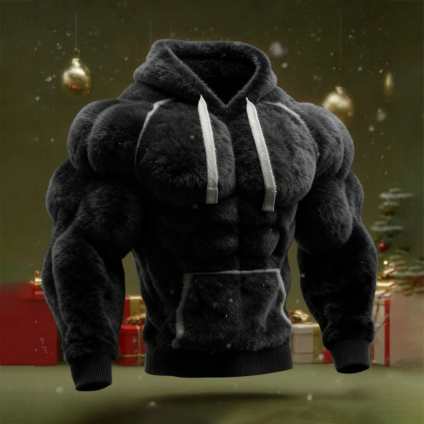 3D Print Christmas Ugly Sweater Men's Muscle Art Flannel Warm Fleece Hoodie