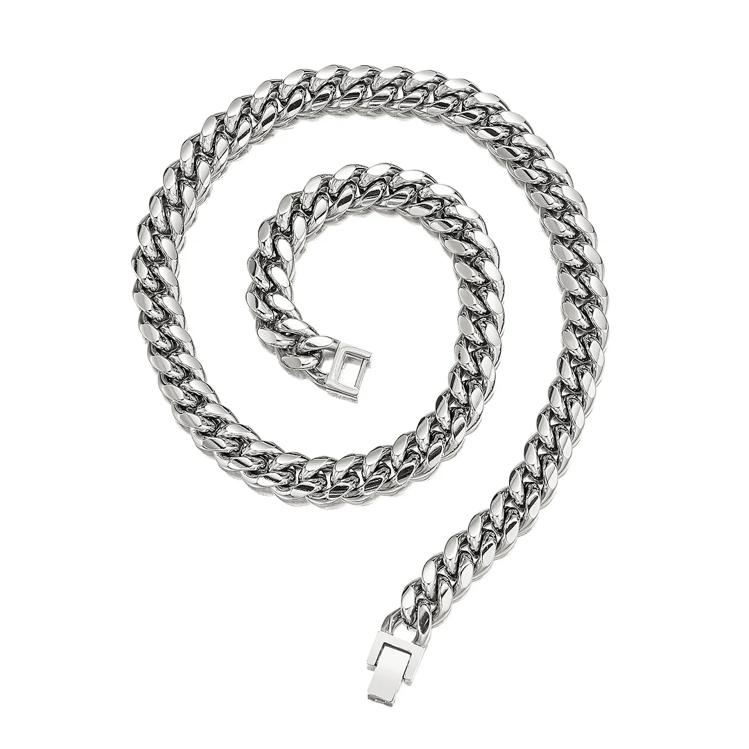 Miami Cuban Link Chain for Men Women Titanium Stainless Steel Curb Chain Necklace, Cool Hip Hop Jewelry Silver Plated Chains, Width 8/10/12/14mm