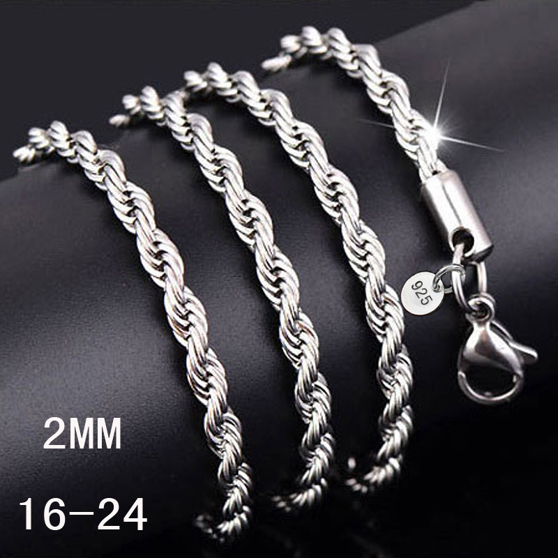 2MM 3MM 4MM Silver plated necklaces with stamped Jewelry For Women Men Twist Rope chains Choker 2MM-30 inches