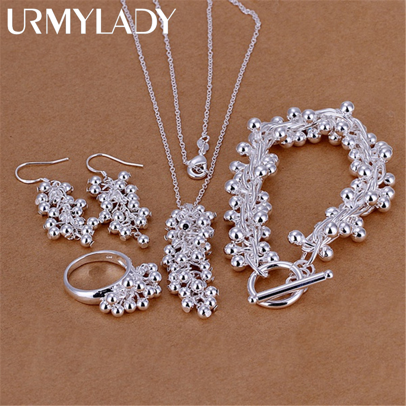 925 Sterling Silver Jewelry set earrings bracelet rings necklaces for women fine Grape beads pendant wedding Party gifts 10-45CM and 20CM