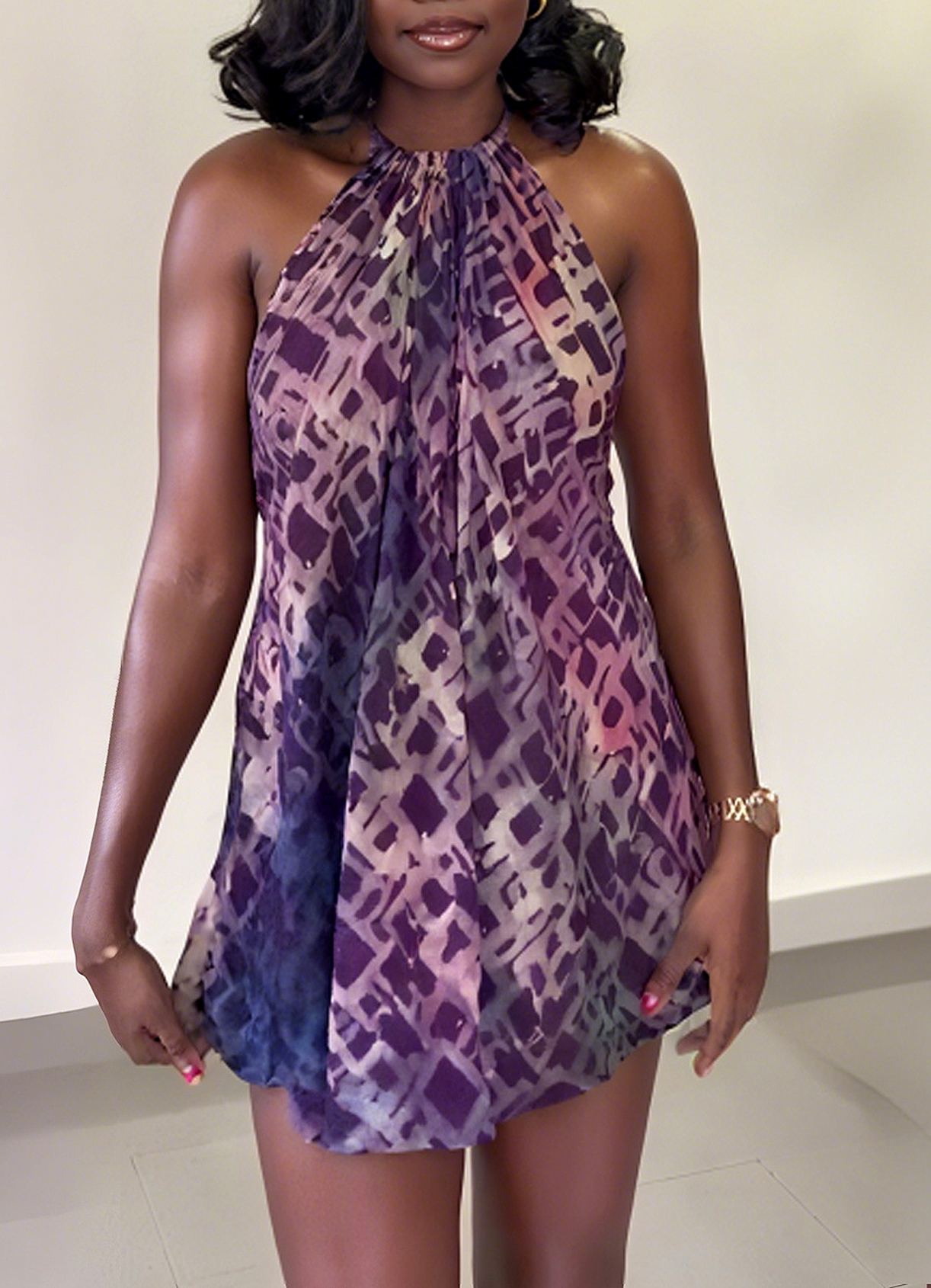 Printed Halter Neck Mini Dress 