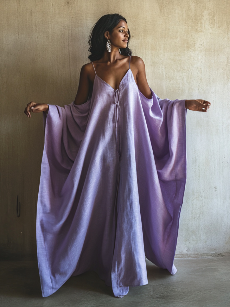 Lavender Linen V-neck Long Kaftan