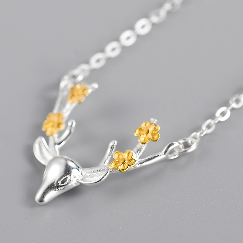 925 Sterling Silver Necklaces & Pendants For Women Lady Festival Gift Sterling-silver-jewelry Separate Antler Necklace