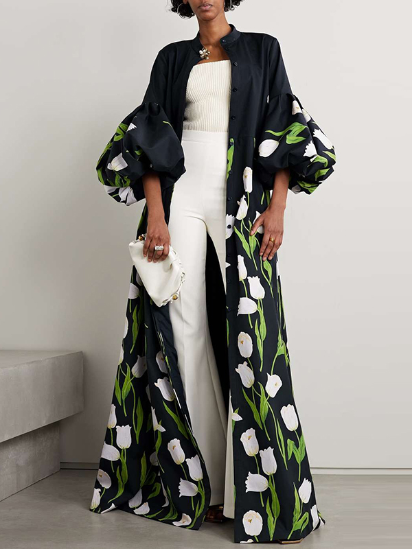 Truly Pleated Floral Oversized Trench Coat