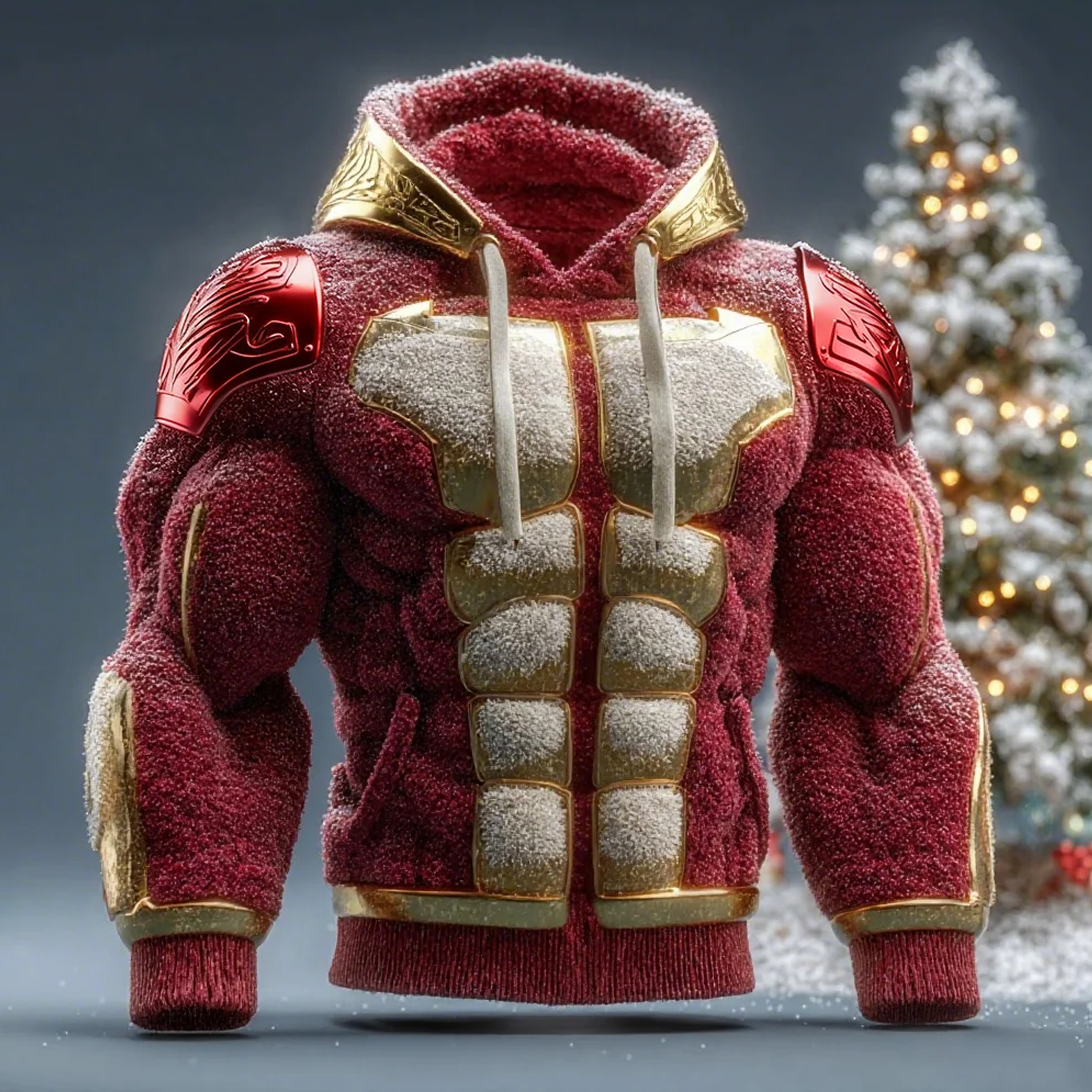 3D Print Christmas Ugly Sweater Men's Metallic Line Art Plush Hoodie