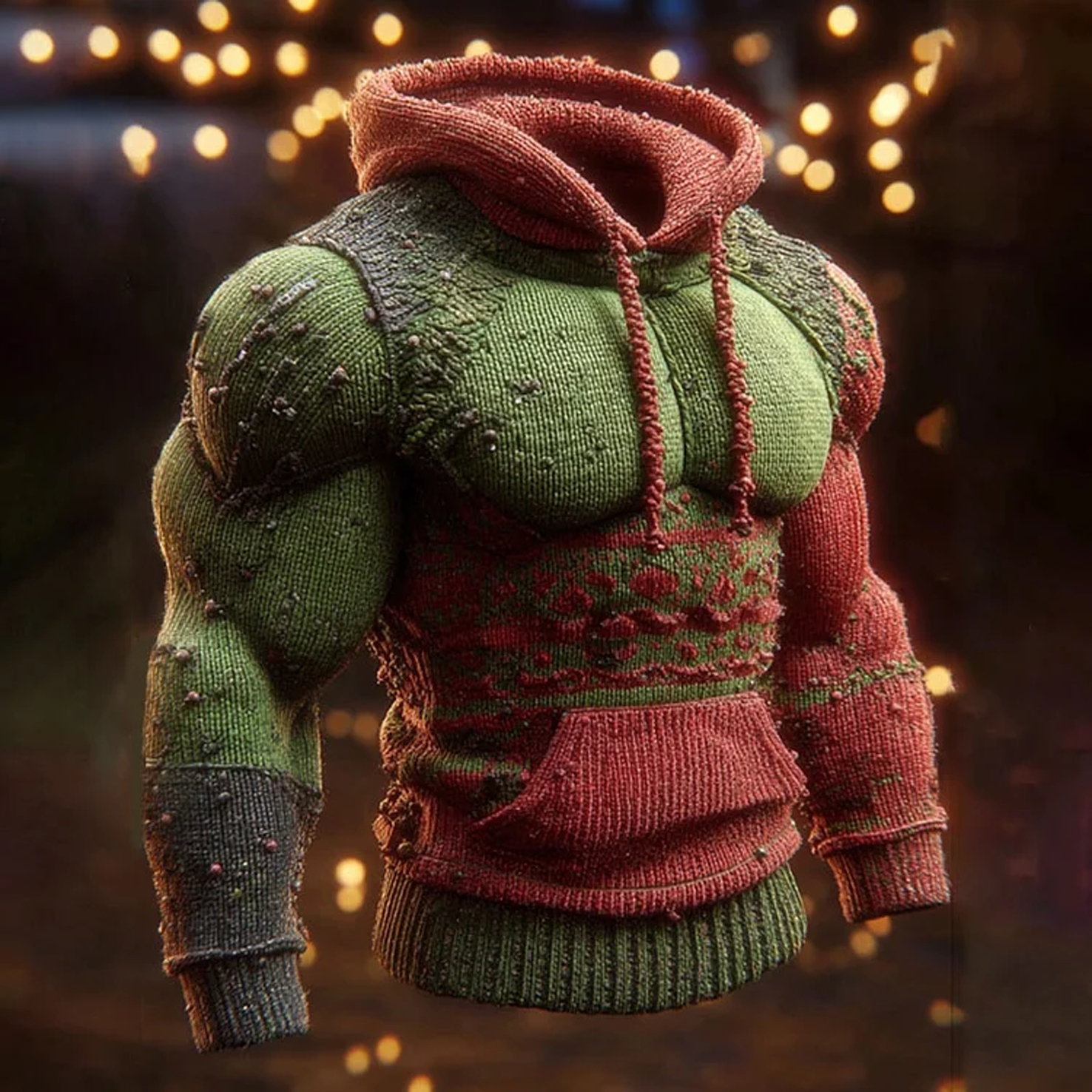 3D Print Men's Christmas Muscle Line Art Print Knit Hoodie