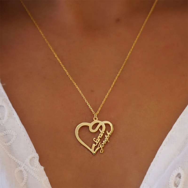 Personalized Heart Name Necklaces For Women Stainless Steel Engrave Custom Heart Name Necklace Christmas Birthday Jewelry Gift 37cm-Platinum Color