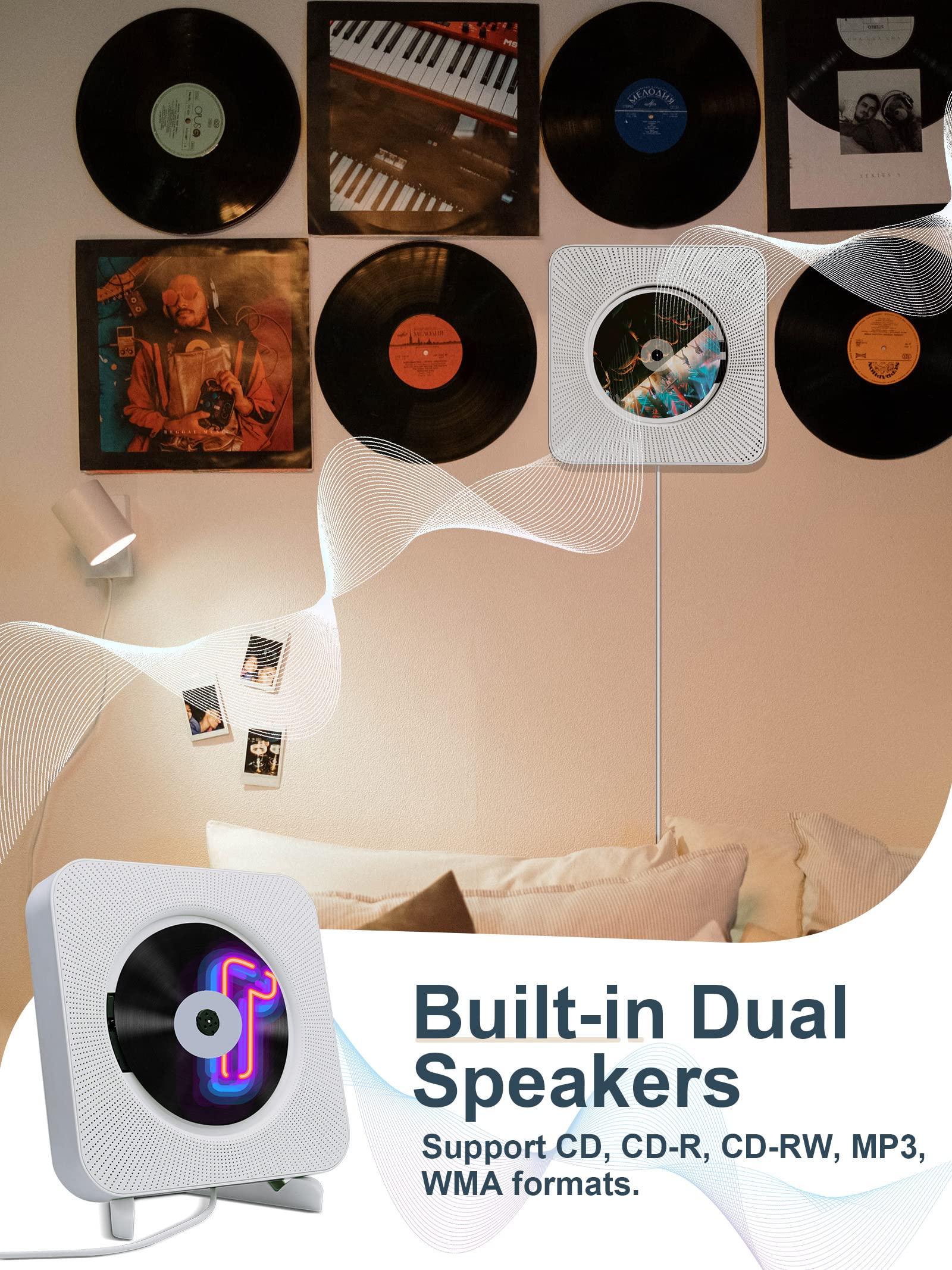 wall mounted cd player with speakers