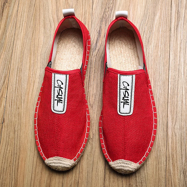 Men's Daily Letter Pattern Slip On Straw Canvas Shoes