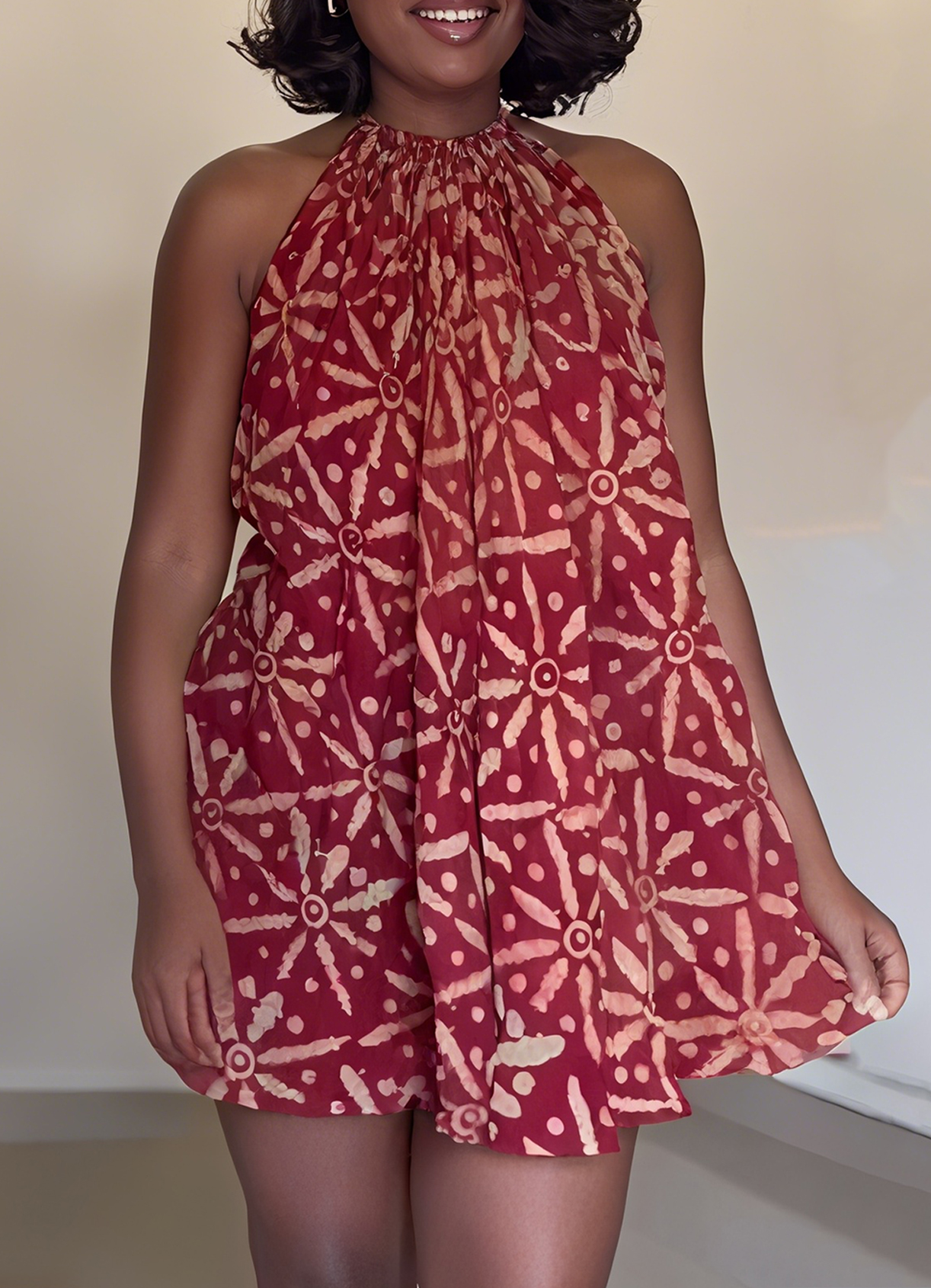 Red Printed Halter Dress