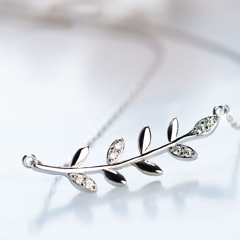 925 Sterling Silver leaves zircon Necklaces & Pendants For Women Lady Festival Gift Sterling-silver-jewelry