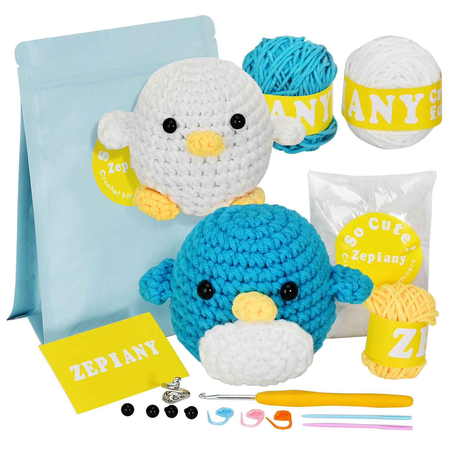 Beginners Crochet Kit With Easy Peasy Yarn Cute Penguin With - Temu Italy
