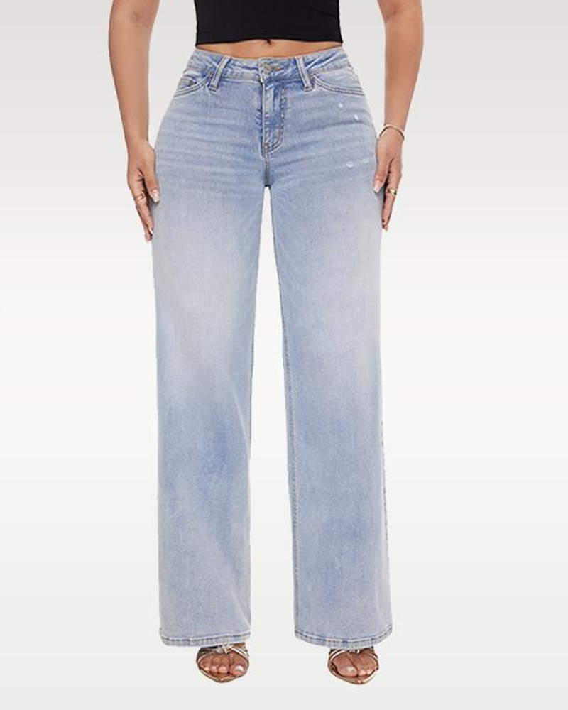 Mid-Rise Hip-Lifting Straight-Leg Loose-Fitting Jeans