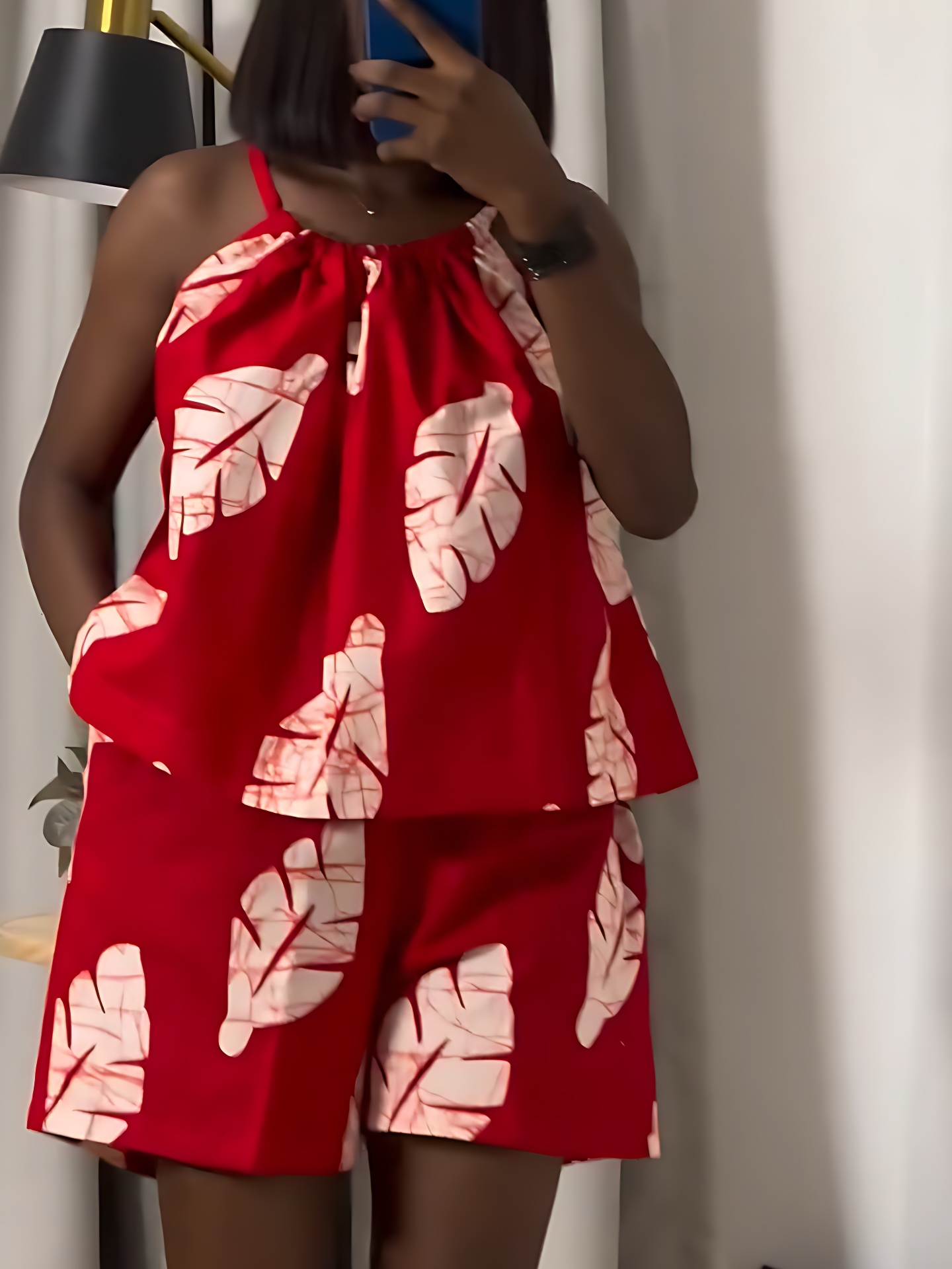 Red Leaf Print Loose Dress