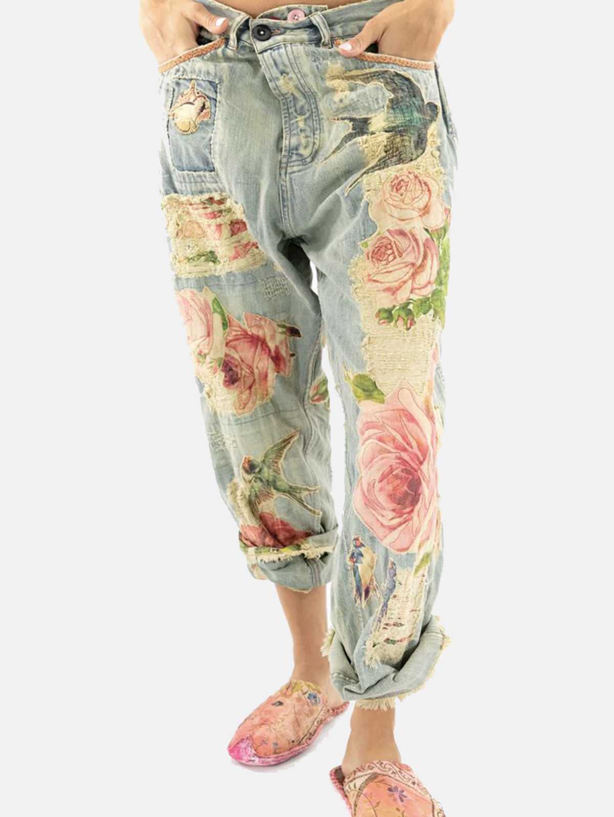 Floral Vine Raw Hem Jean main image 1